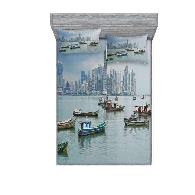 Ensemble de draps Panama Cityscape Pacific Coast, Ensemble de draps pour lit double avec un drap-hou