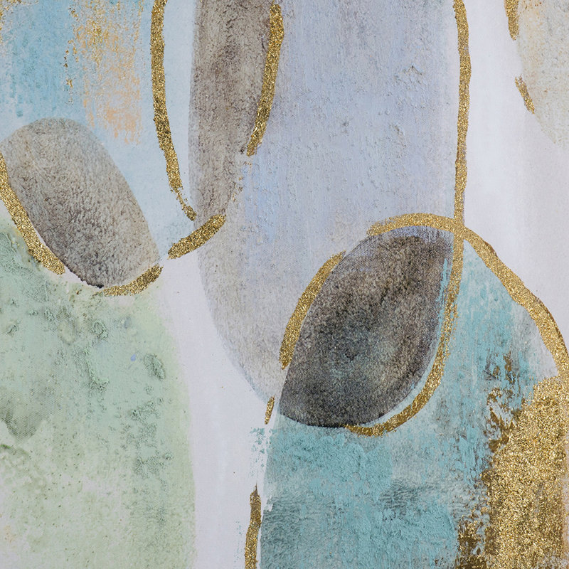 39.4" Square Gold, White, Green Abstract Canvas Wall Art