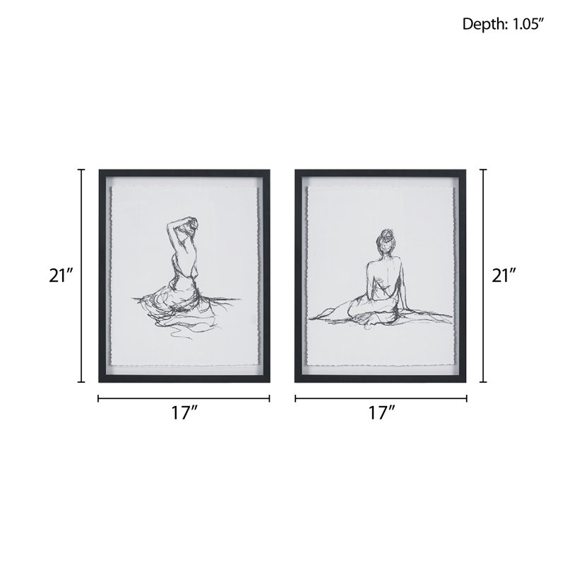 Framed Original Single Line Contour Drawing on Handmade Deckle Edge Paper Framed Original Single Line Contour Drawing on Handmade Deckle Edge Paper