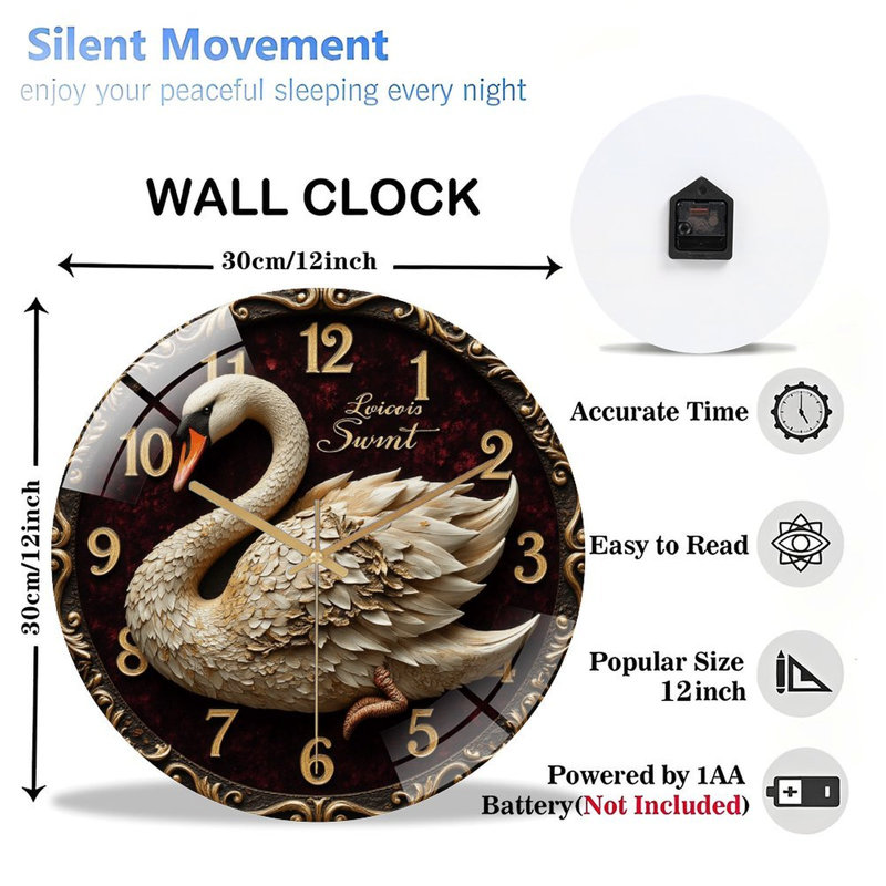 Horloge murale élégante 12 po Swan