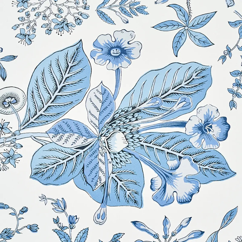 Papier peint botanique grenade, Bleu