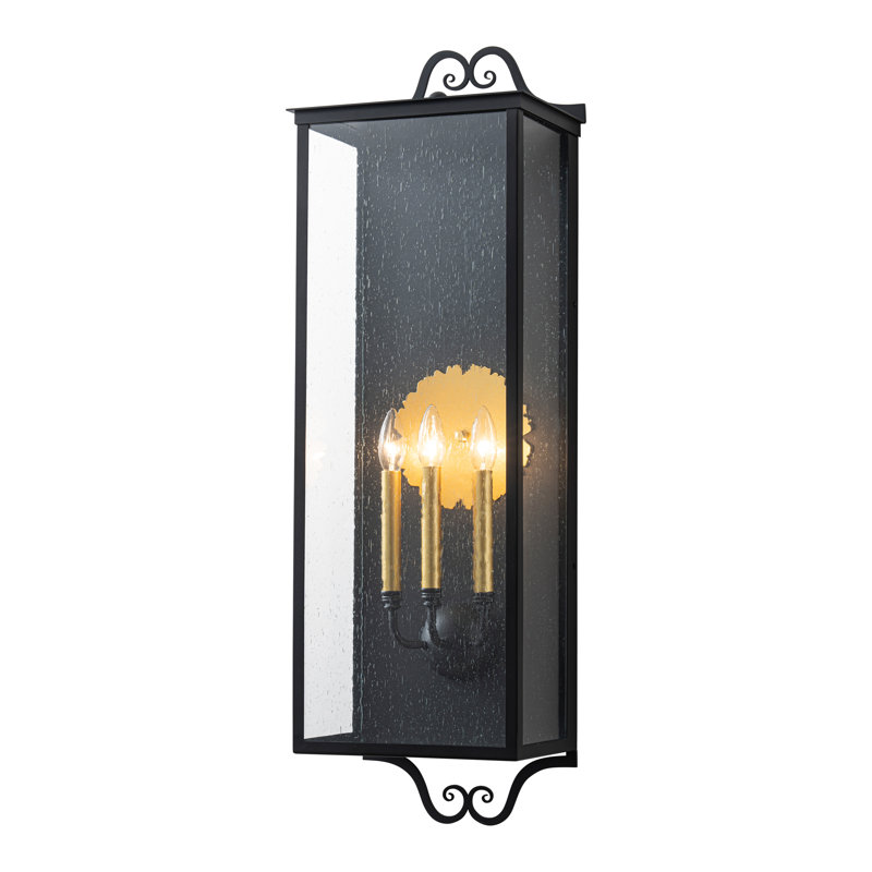 Applique murale noire avec lanterne murale et verre doré, 3, H 35,25 po x l 11,25 po x P 8 po