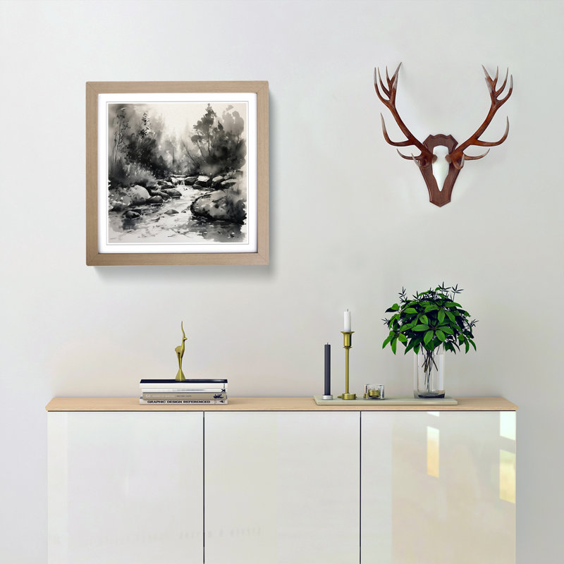 Stream Ink Wash - Framed Print, Oak