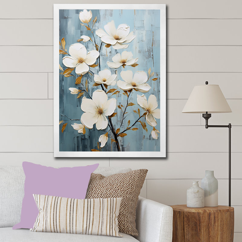Paix bleue et blanche - impression, H 32 po x l 24 po x P 1 po, Cadre simple blanc
