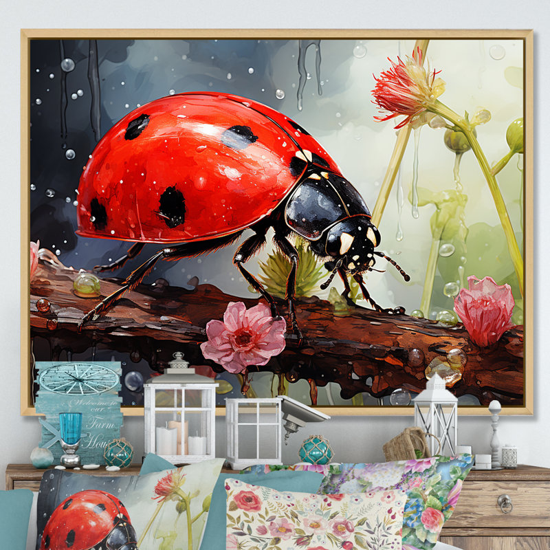 Curious Ladybug Crimson Serenity, Cadre naturel flottant, H 16 po x l 32 po x P 1 po