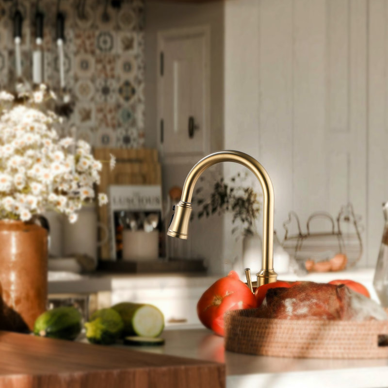Doitbest Pull Down Kitchen Faucet, Brushed Gold