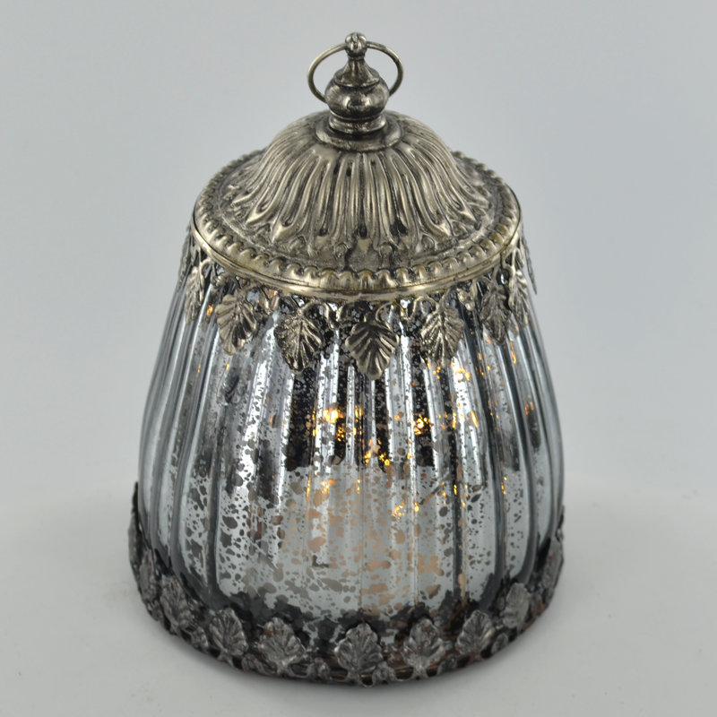 Small Gold Glass Lantern Moroccan Style Lamp, Pewter