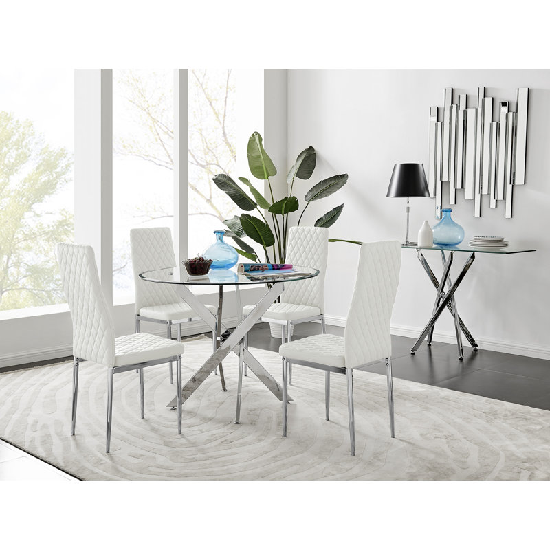 Eubanks 4-Person Round Dining Set, White/Silver, Silver