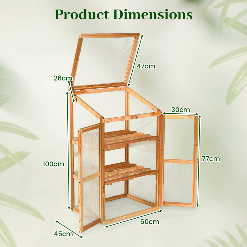 Mini Wooden Cold Frame Greenhouse Outdoor 3-Tier Raised Flower Planter Shelf, Orange