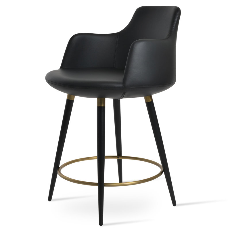 Tabouret Dervish Ana, Rouge pomme à la tire, Noir/laiton, Tabouret de comptoir 24 po (hauteur du siège)