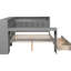 Lit double en bois avec plusieurs unités de rangement, charge, DEL, bureau et cadre de tête de coussin rembourré gris élégant, station de charge, tête de lit confortable-121077159-121077157