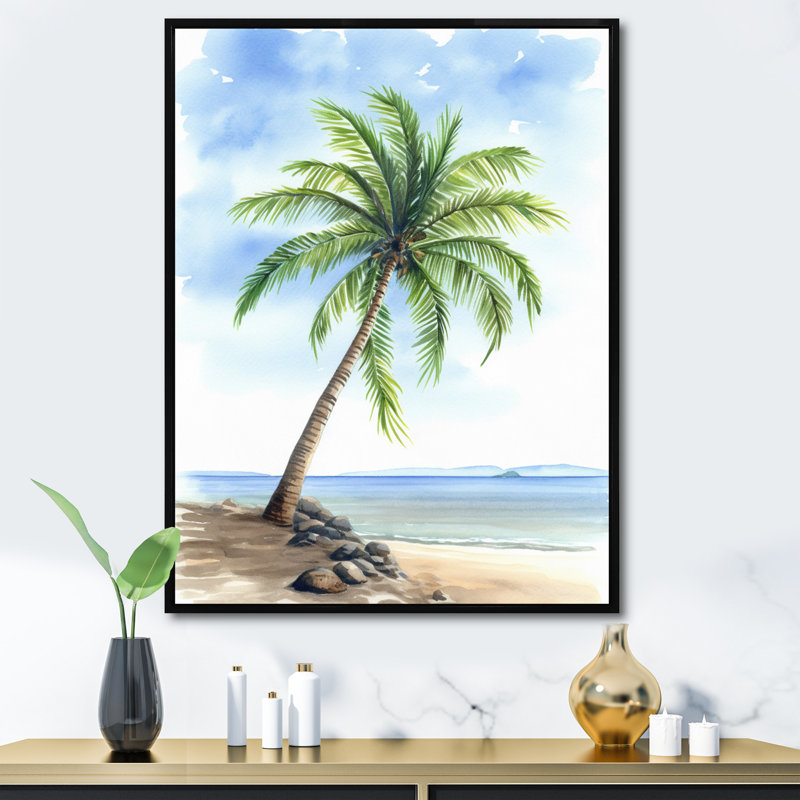 Palmier à la station balnéaire III sur toile, H 40 po x l 30 po x P 1,5 po, Cadre flottant noir