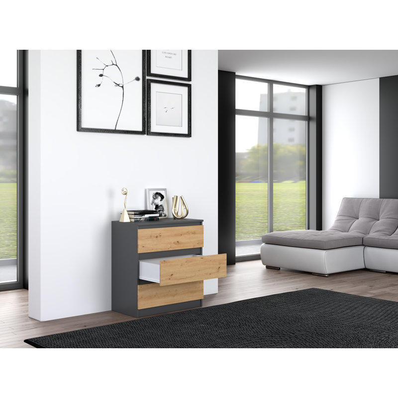 Traynor 70cm W 3 - Drawer Chest of Drawers, Anthracite/Artisan Oak