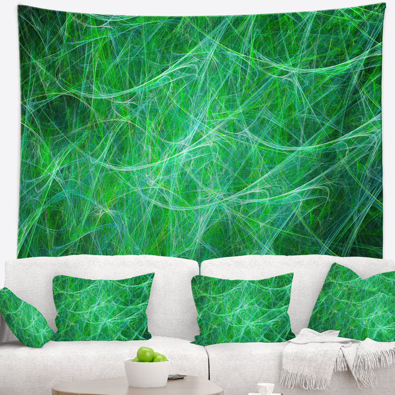 Tapisserie abstraite mystique vert veines fractales, H 50 po x l 60 po