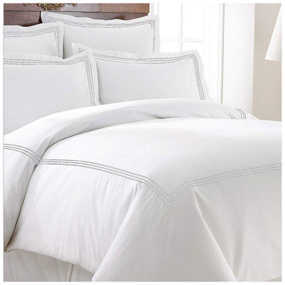 500TC Cotton Triple Embroidery Sateen Solid Duvet Cover Set