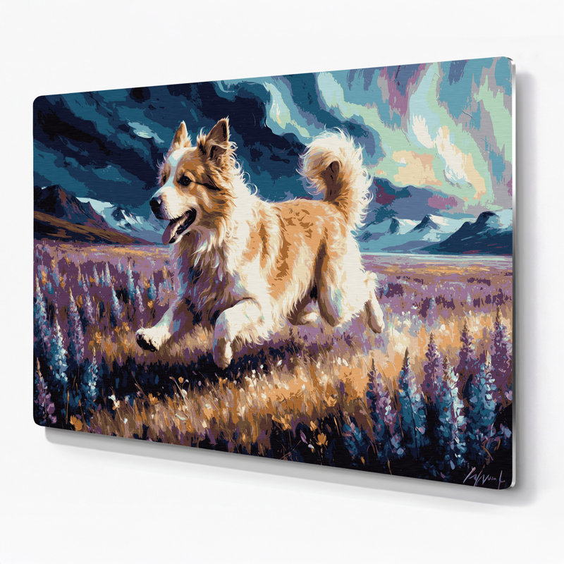 Dogs Icelandic Sheepdog Purple Metal Wall Art, 11" H x 14" W