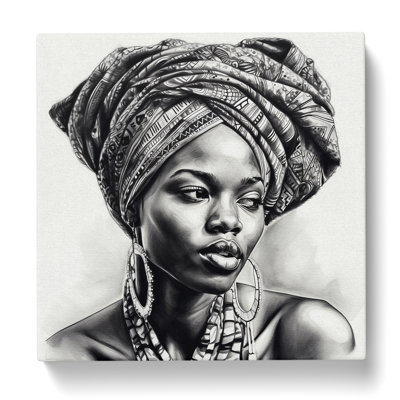 African Woman Drawing - Wrapped Canvas - Framed Print