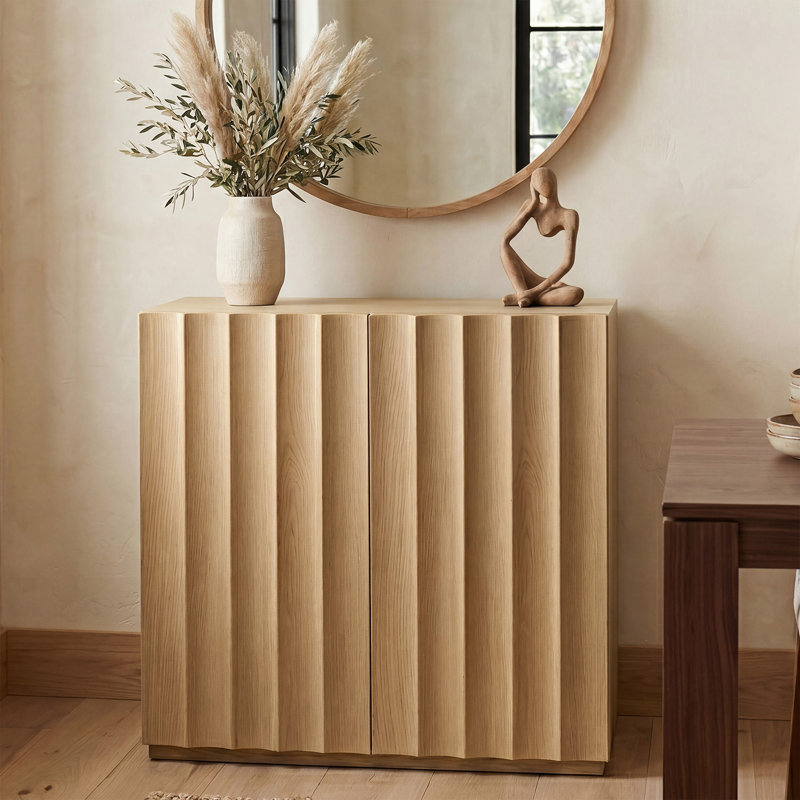 31.38" Fluted Sideboard Buffet Cabinet, Wood Accent Cabinet with Adjustable Shelves, Modern Credenza Console Cabinet for Living Room, Kitchen, Entryway