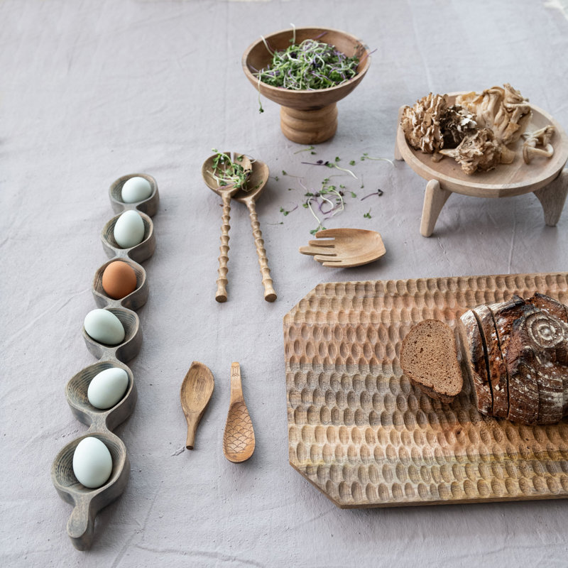 Plat de service en bois de manguier avec poignée et 6 sections, gris délavé