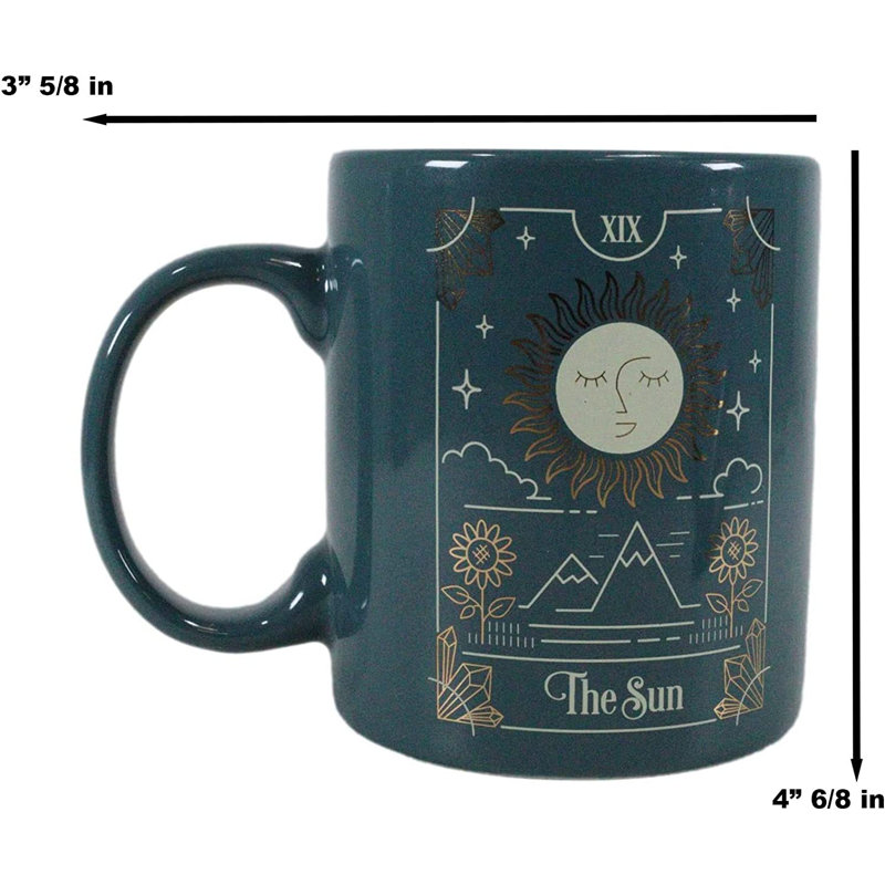 House of Hampton® Wicca Tarot Fortune Teller Pseudoscience Astrologie Zodiaque Gothique Alchimie Sorcellerie Divinité Café Thé Tasse Tasse 11 oz (Le dieu du soleil vert et or étoile solaire céleste)