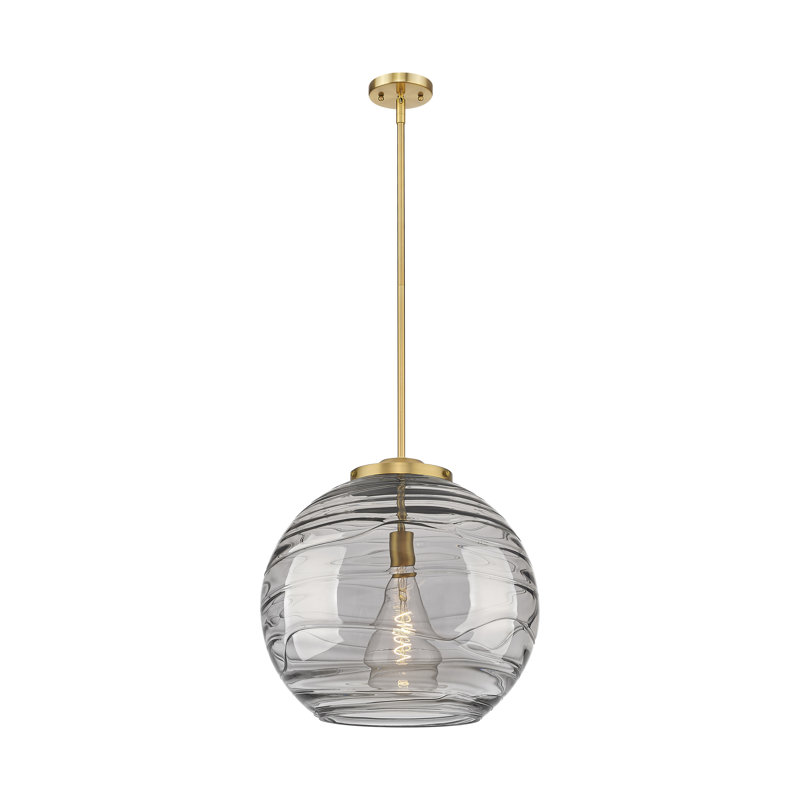 Luminaire suspendu simple à 1 lumière 1 lumière, H 17,13 po x l 15,75 po x P 15,75 po, Gris fumée clair, Laiton brossé
