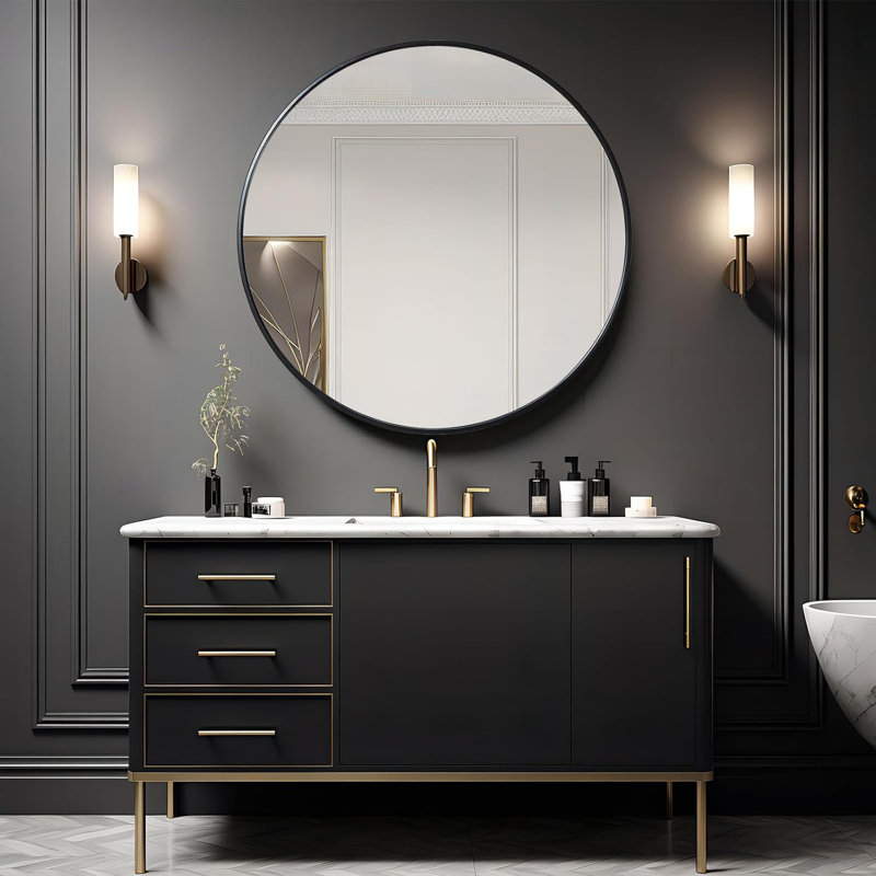 Miroir de salle de bain Pickard, Noir, 42 po x 42 po