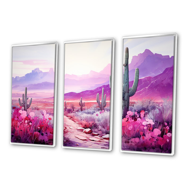 Cactus magenta mirage - ensemble d'art sur toile cactus floral, H 28 po x l 36 po x P 1 po, Cadre flottant blanc
