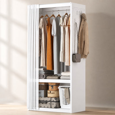 Garde-robe autoportante en métal avec rideau transparent et tringle amovible pour une organisation polyvalente dans la chambre à coucher