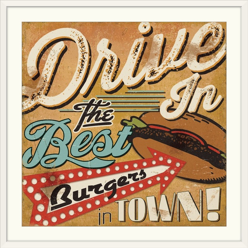 «Diners and Drive Ins I», affiche vintage, H 35 po x l 35 po x P 1,5 po, Toile