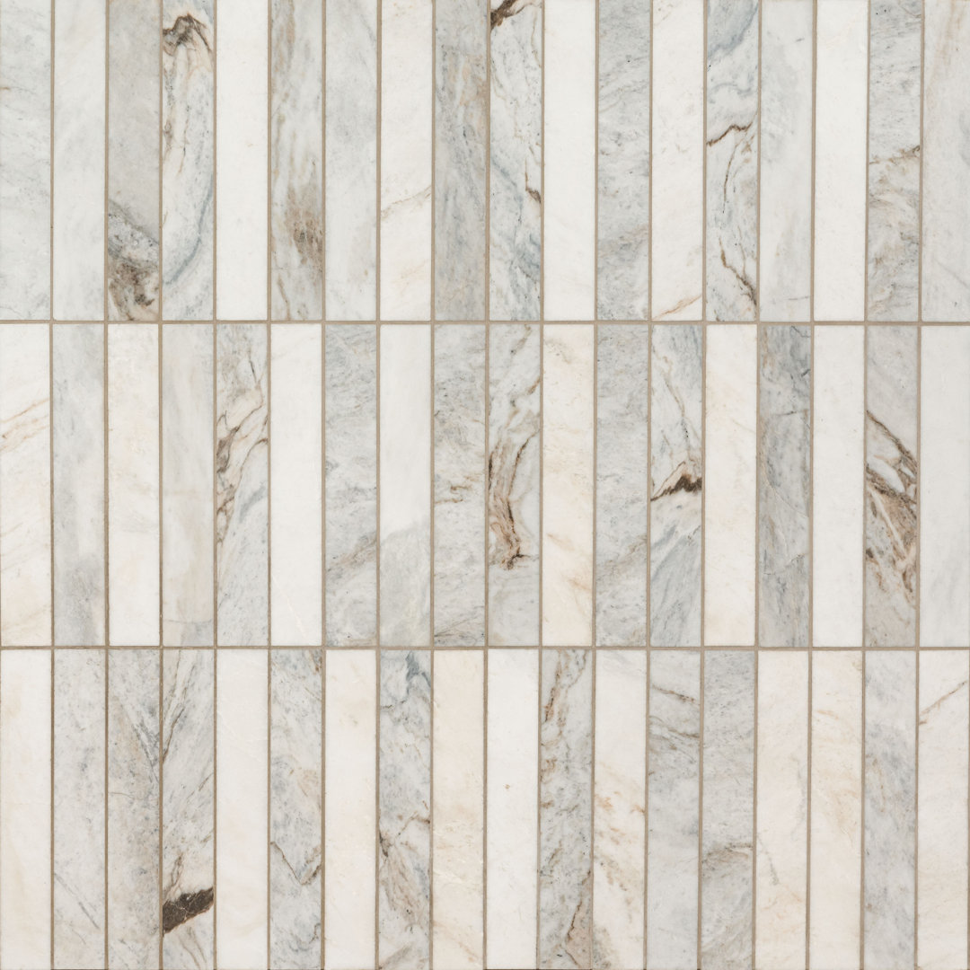 Castella de Blanc 2 in. x 12 in. Honed Marble Mosaic Floor and Wall Tile Ackland