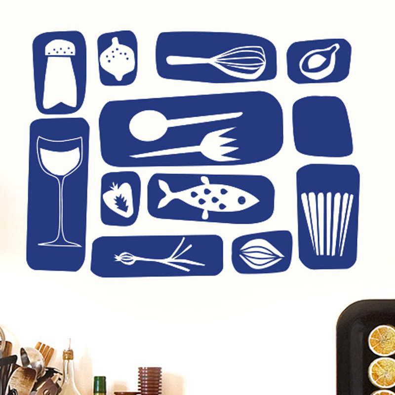 Kitchen Symbols Wall Sticker, Medium, Dark Blue