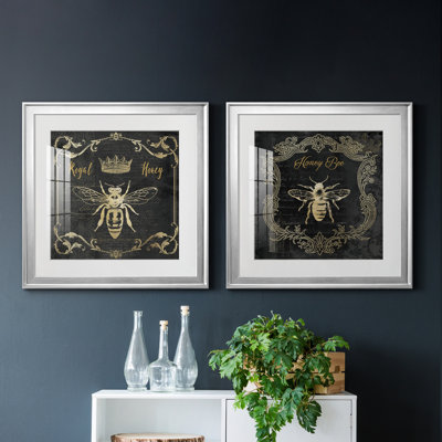 Royal Honey Bee I - Matted and Framed Under Acrylic Glass, Set of 2, Large Living Room Wall Art