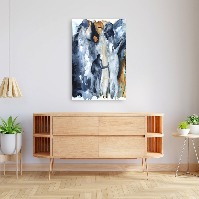 «Solitaire», paysage abstrait bleu abstrait, paysage de forêt contemporain, art mural, 48" H x 32" W