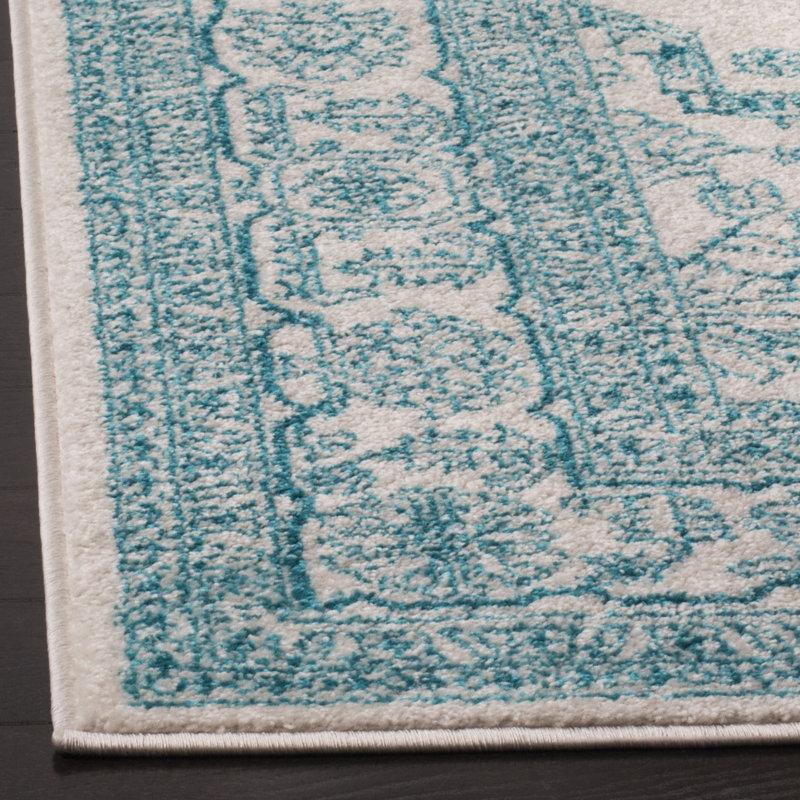 Stromsburg Oriental Area Rug, Ivory/Teal, Rectangle 155 x 229 cm