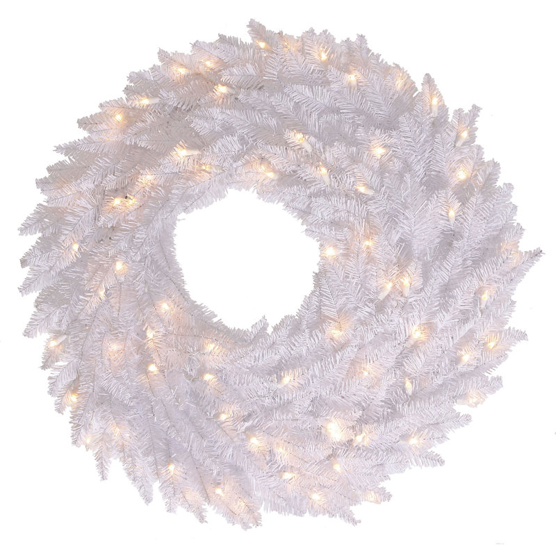 Couronne de sapin artificielle en PVC, Oui, H 36 po x l 36 po x P 5 po, Blanc
