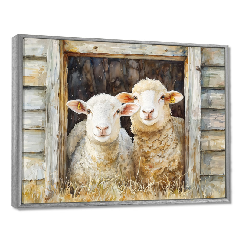 Besty Sheep Portrait At The Farm - Sheep, impressions sur toile, H 30 po x l 40 po, Reproduction avec cadre flottant
