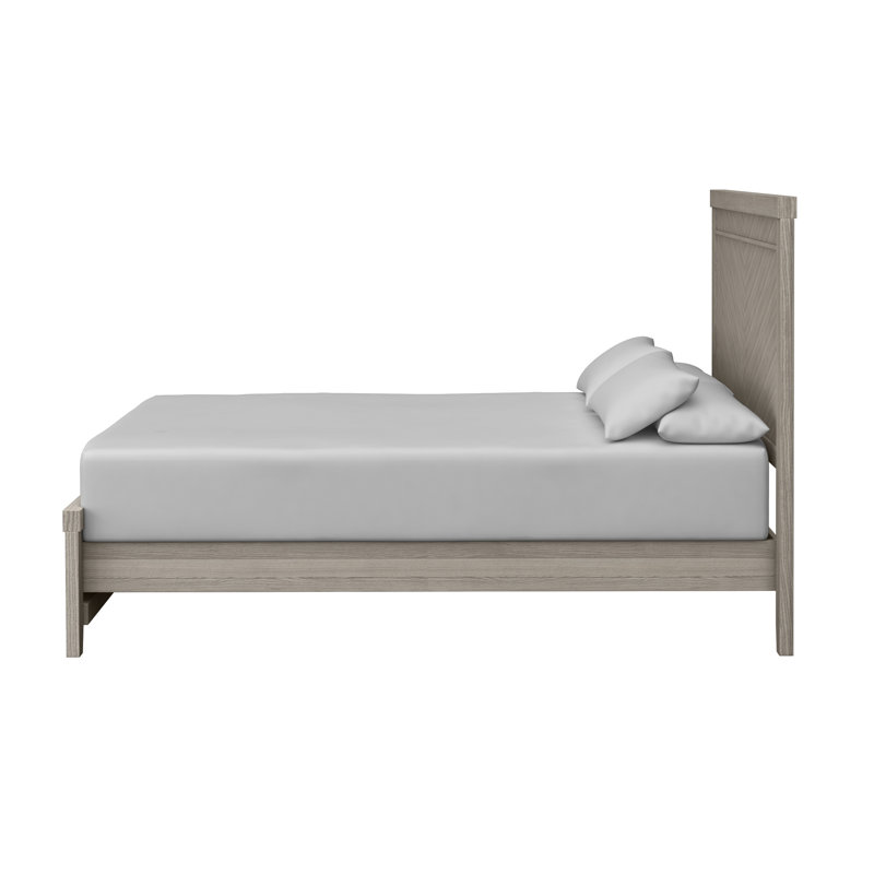 Très grand lit gris avec placages de frêne élégants et structure stable en bois d'hévéa
