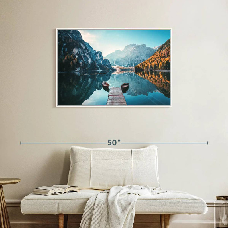 Jetée du lac Braies, Cadre flottant blanc, 37 po x 25 po
