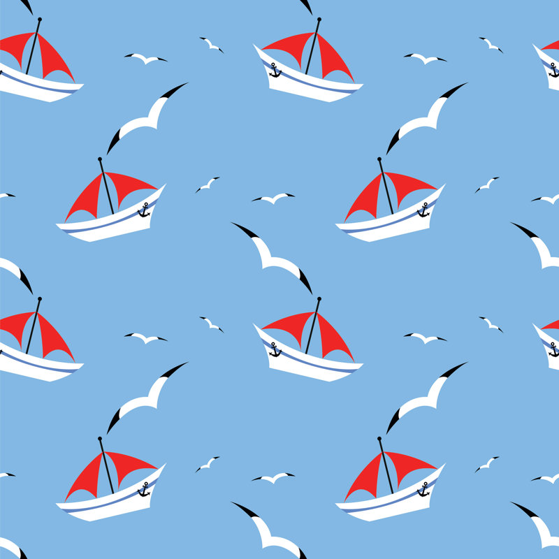 Rouleau de papier peint adhésif Vickrey Yacht on Sea and Seagull L 10 pi x l 24 po