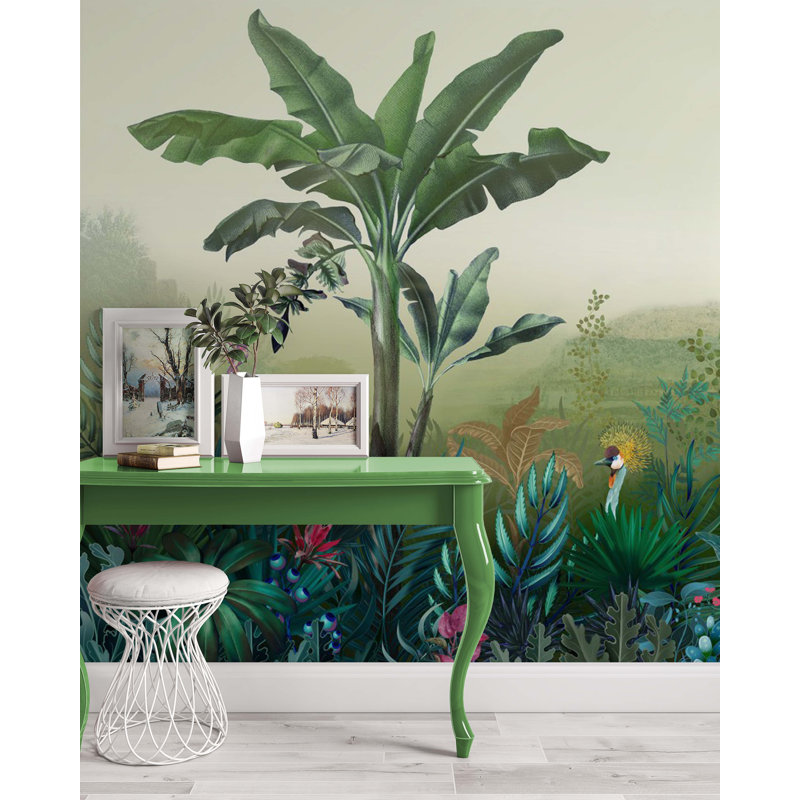 Papier peint floral vert tropical, L 75,96 po x l 114 po
