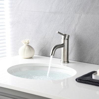Single Hole Bathroom Faucet, 6.63" High With Brushed Nickel Stainless Steel Body, Aerated Waterfall Stream, Single Brass Valve, Installation, Spot- Finish, Modern For Residential Home Bath Modern,