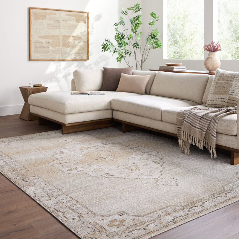 Moroccan Area Rug, Light Grey/Off-White/Dark Brown/Tan, Rectangle 200 x 275 cm