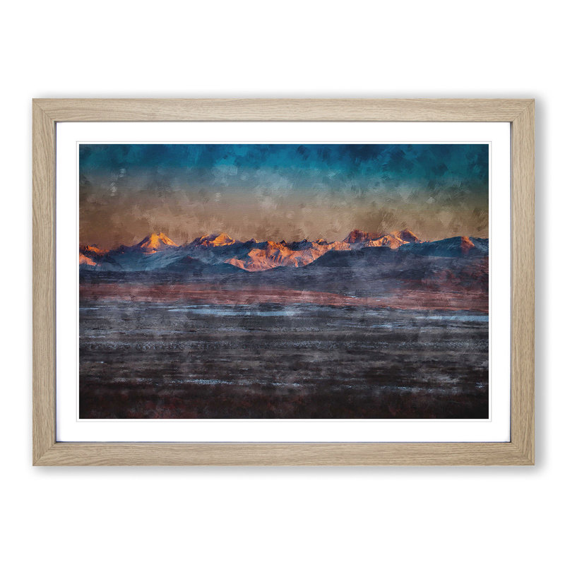 Alaskan Mountains At Dusk - Picture Frame Painting Print, Oak, 45cm H x 63cm W x 2cm D