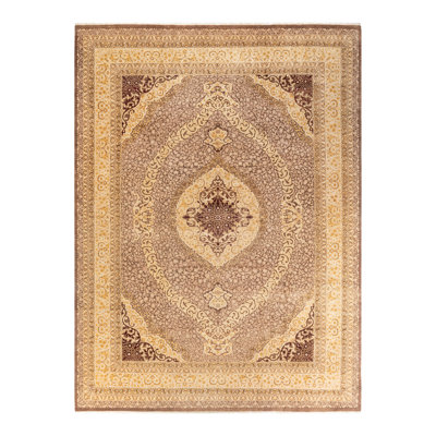 Tapis unique en laine noué à la main 9 pi 3 po x 12 pi 1 po nouvel âge Hayner en brun / beige / marron