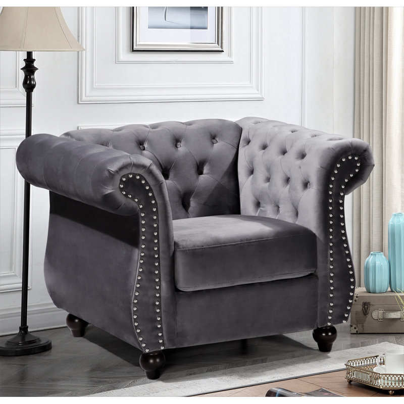 Fauteuil Chesterfield 40,6 po Feldt, gris