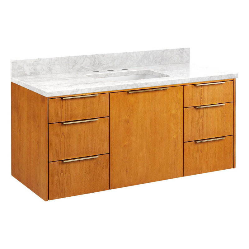 48" Dita Single Bathroom Vanity Set with Rectangular Undermount Sink, Medium Wood, Carrara Marble, 8" Widespread