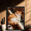Art encadré noir, "Le chat orange qui dort sur le piano", reproduction d'art encadrée de style rétro-822786111