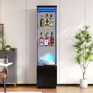 Metro Lane Glass Display Cabinet with 3 Color Led Lights, Wine Cabinet ...