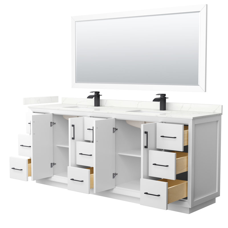 Strada 84'' W Double Vanity, Matte Black, White, WDX13315