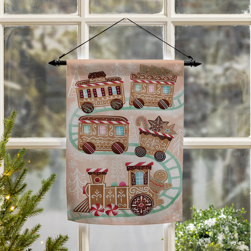 Drapeau de jardin en daim Gingerbread Train